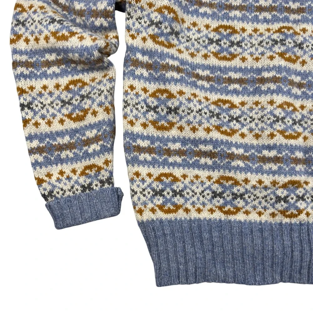 Vtg 70s McGregor Fair Isle Wool Blend Sweater Men's Large Blue Made USA Guam